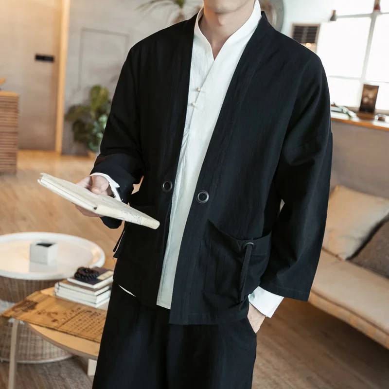 

Spring Japanese style retro Chinese style loose large size cardigan kimono thin coat jacket sleeves and wind menswear