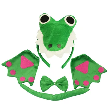 

Green 3D Crocodile Headband Bow Tie Tail Paws Gloves Set For Kids Adults Party Cosplay Costume Christmas Halloween
