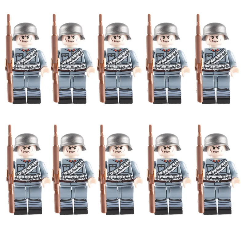 Военный солдат WW2 Minifigs Строительные блоки Набор немецкая армия шлем оружие стрелы совместимые части игрушек подарки для детей D097 - Цвет: 02Soldiers-10pcs