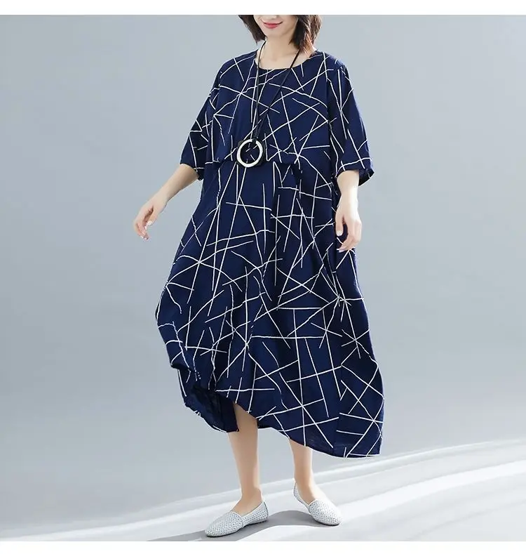 blue NYFS/Новинка года; летнее платье в винтажном стиле; Looose Wome платье; vestidos robe Femininos; модное хлопковое льняное длинное платье с коротким рукавом - Цвет: blue