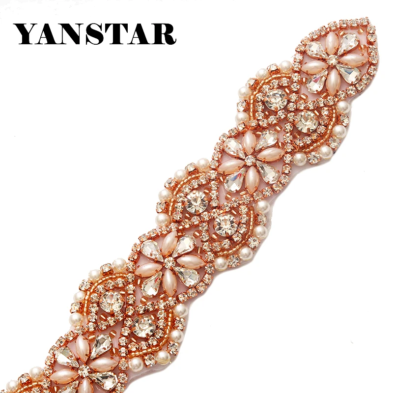YANSTAR(30 шт.) Ясно розовое золото Кристалл Стразы аппликации с бисером для свадебное платье пояс-кушак YS866