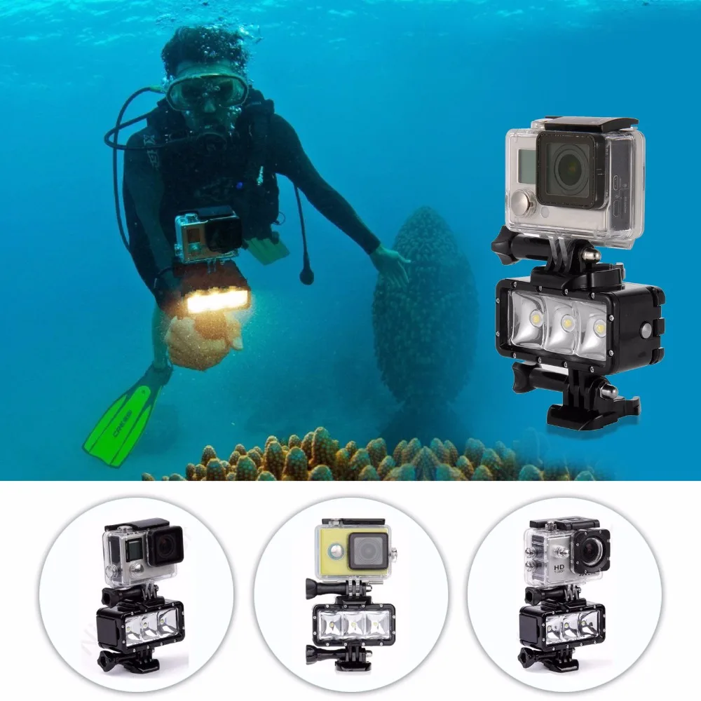 AKASO Waterproof LED Diving Light for Go pro Hero 5 3 4 h9 SJCAM SJ4000
