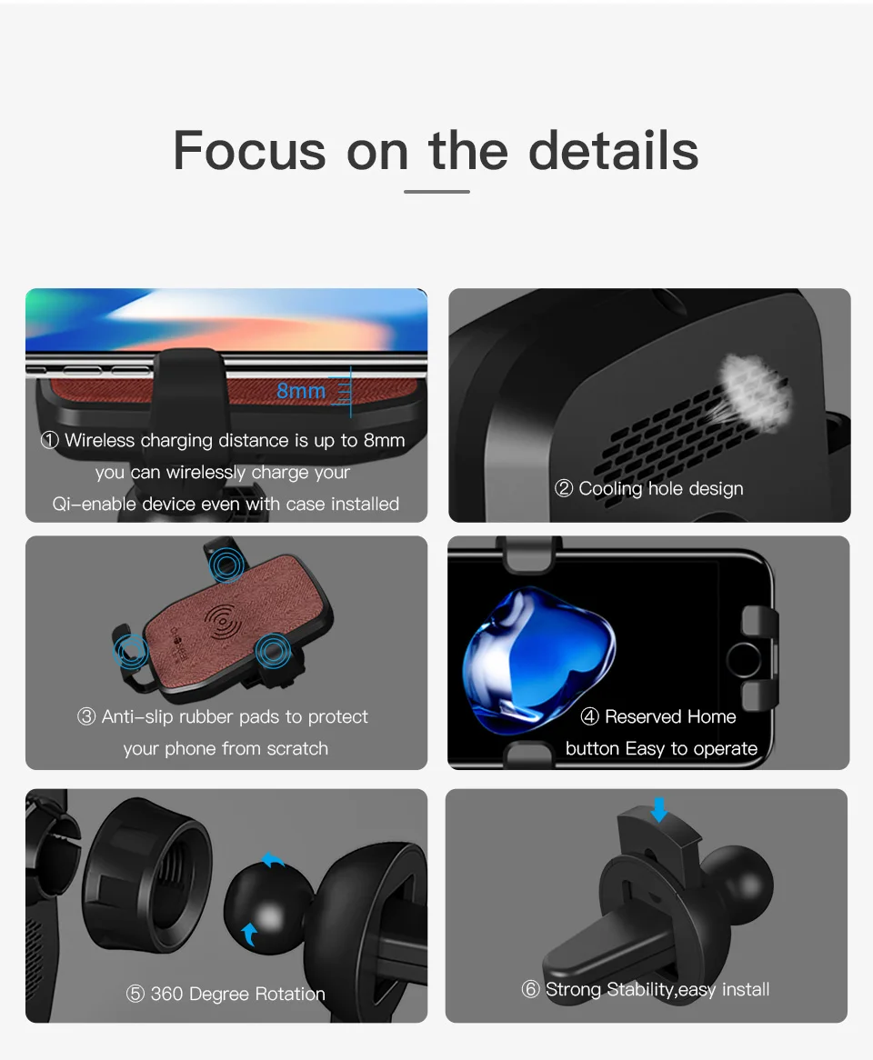CHOSEAL 10W Qi Car Wireless charger for iPhone Xs XR X8 Fast Wireless Charger for Samsung Galaxy S9 S8 Xiaomi Mix 3 2S (8)