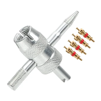 

LEEPEE Valve Stem Puller Tyre Cleaning Tool Car Tire Repair Tools 4pcs Copper Valve Core 4 in 1 Tire Valve Stem Removal Tool