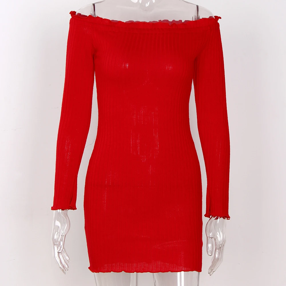 Сексуальная с плеча клуб женское платье Тонкий Bodycon длинным рукавом осень зима