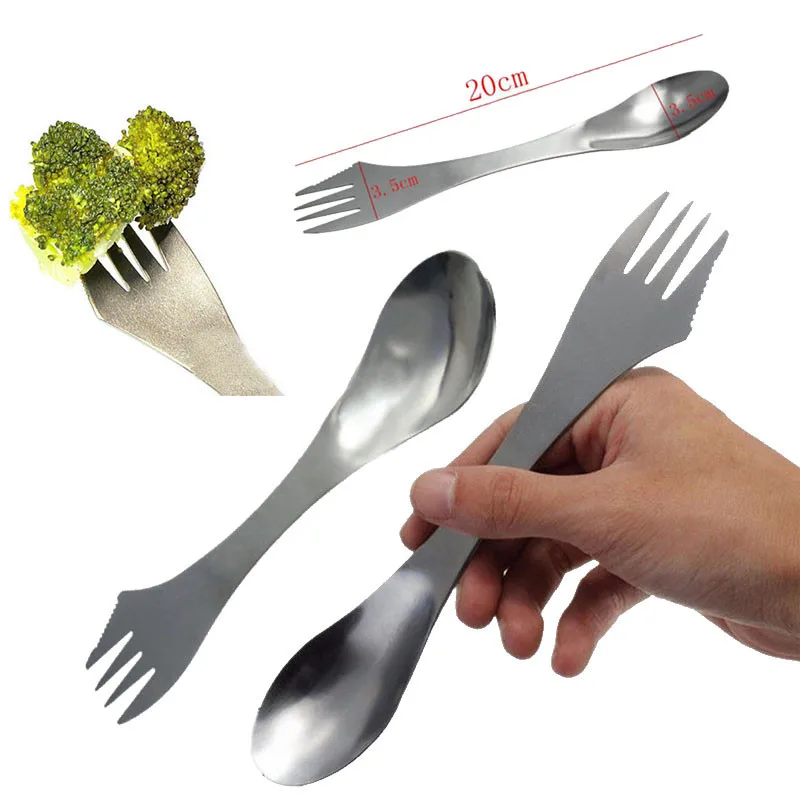 1 Pc 3 in 1 Titanium Fork Spoon Spork Cutlery Utensil Combo Kitchen Outdoor Picnic 11.29in