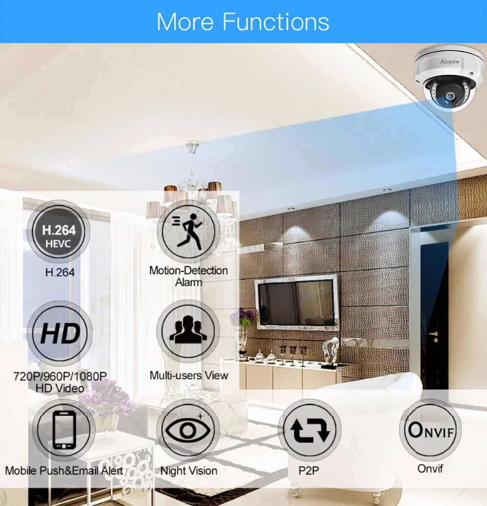 AZISHN Антивандальная 3MP HD POE ip-камера CCTV для помещений и улицы, домашняя купольная сетевая камера видеонаблюдения Onvif