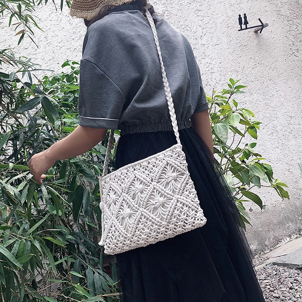 

Women's Woven Bag shoulder bag handbag simple Versatile Fashion Tassel Woven Solid Color Messenger Bag Beach crossbody bag 2019