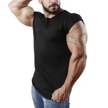 

Men's thin round hem sleeveless Slim T-shirt cotton Fitness training vest