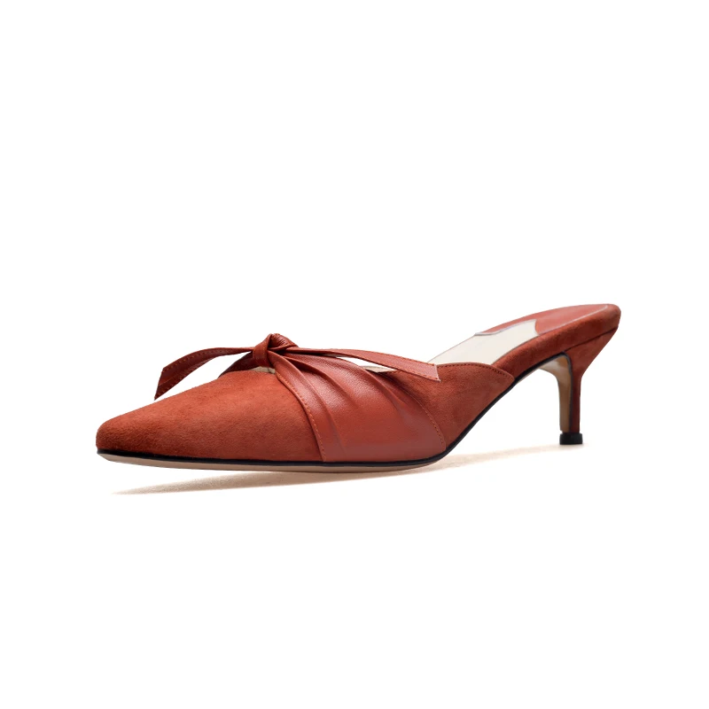 Doratasia Noir rouge Véritable Bout Noeud Pompes Mules Hauts Cuir Pointu Grand orange Kid Chaussures Papillon Size34 Femme En 43 Poursuivi Talons AzWAqFcrR