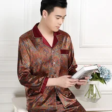 Шелковые пижамы Для мужчин осень толстые полный шелковые пижамы человек свободные Lounge Пижамы для девочек xxxl