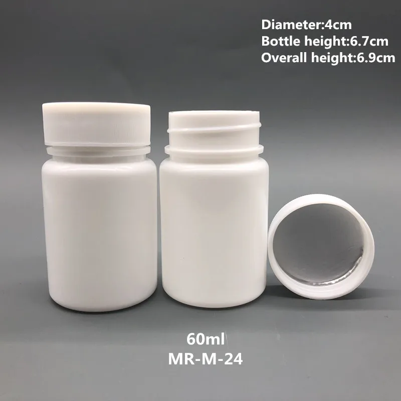 

50pcs 60ml 60cc HDPE White Empty Pharmacy Refillable Vitamin Capsules Bottles with Screw Caps and Seals