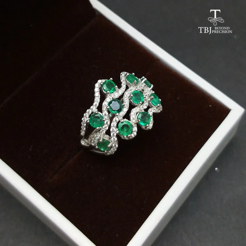 

TBJ,100% Natural Zambia Green Emerald gemstone Ring in 925 sterling silver,romantic gift for women & girls with jewelry box