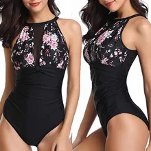 Бикини, Женский Цельный купальник с цветочным принтом, Замочная скважина, сетка, Холтер, с глубоким вырезом, с рюшами, монокини, купальник, Женский Бразильский бикини