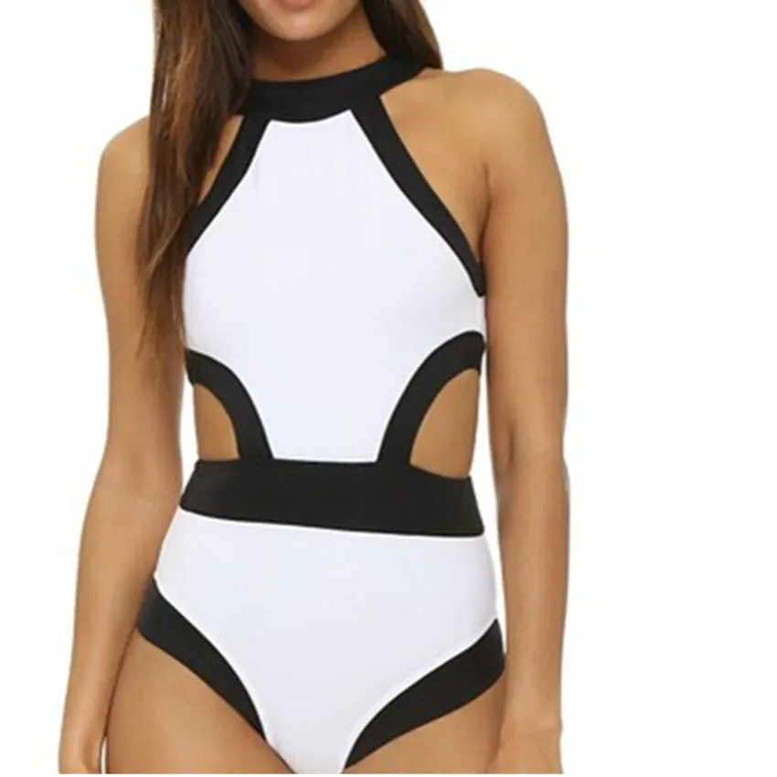 

Bkning One Piece Swim Suit 1 One Piece Halter Neck Swimwear Women Cutout Swimsuit White Black Bathing Suit Biquini Maillot 2018