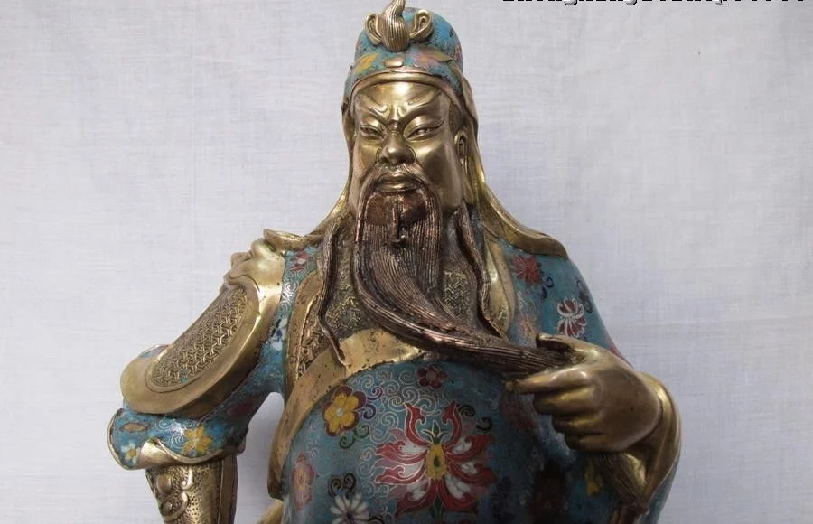 3" Огромный чистая бронза позолота перегородчатой Дракон Guangong Гуань Юй статуя Будды