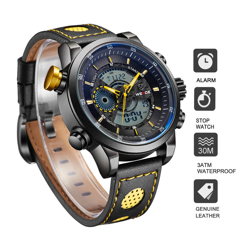 WEIDE Luxury Brand Fashion Sport Watch Analog Digital Display Waterproof Leather strap Gift Box Relogio Masculino Alarm Clock WEIDE Luxury Brand Fashion Sport Watch Analog Digital Display Waterproof Leather strap Gift Box Relogio Masculino Alarm Clock