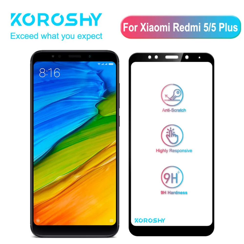 KOROSHY полное покрытие закаленное стекло для Xiaomi Redmi 5 Plus Redmi5 Xiomi защита экрана