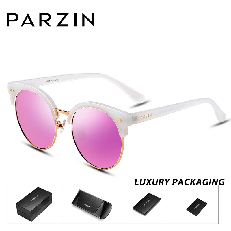 PARZIN, классические круглые солнцезащитные очки для женщин и мужчин, качественные, TR90, полуоправа, поляризационные, для вождения, антибликовые, солнцезащитные очки - Цвет линз: P2Purple
