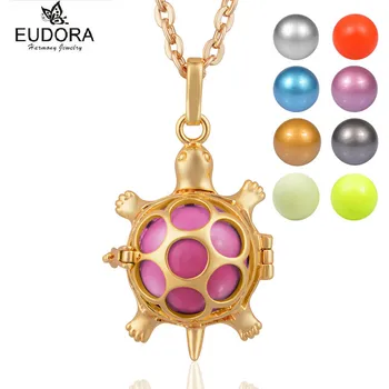 

Eudora Bola Ball Gold Color Copper Metal Tortoise Guardian Angel Pendants Necklace with Colorful Chime Ball Jewerly Gift