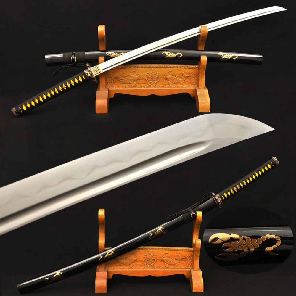 Clay Tempered Damascus Folded Steel Blade Japanese Samurai Katana Sword Sharp