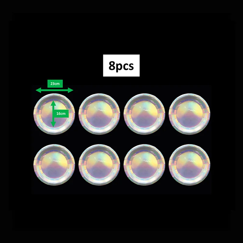 Переливающаяся бумага пластины чашки голографическая одноразовые посуда наборы для ухода за кожей русалки единовечерние Рог вечеринок Свадебные Baby Shower - Цвет: 8pcs