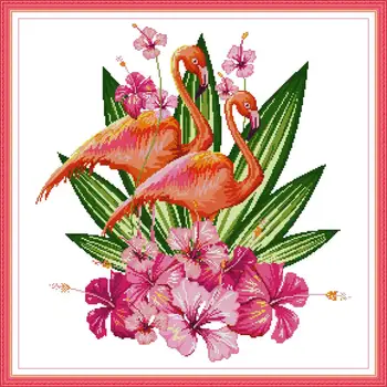 

NKF Flamingo Cross Stitch Kit 11CT14CT Chinese Embroidery Needlework Set Cross Stitch Pattern for Home Decor