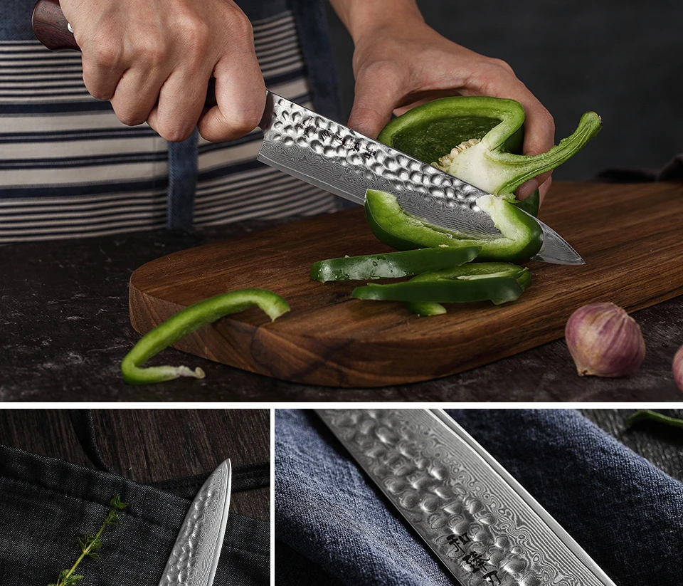 HEZHEN 6 дюймов Универсальный нож Профессиональные Кухонные ножи японский VG 10 Дамасская сталь пилинг нож с далбергия ручка
