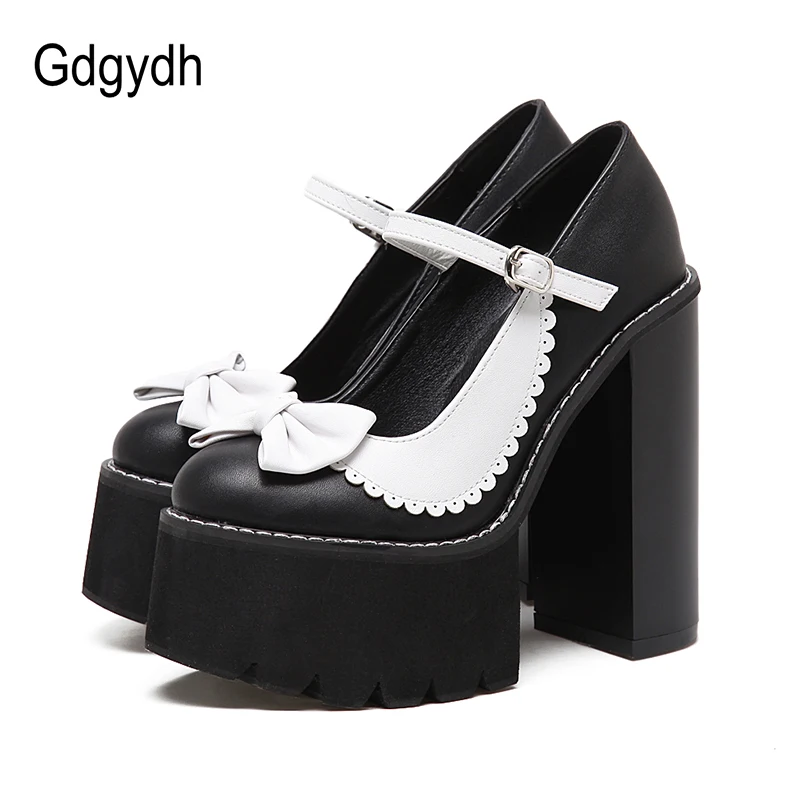 

Gdgydh Rome Style Punk Gothic Shoes Women Lolita Shoes Platform Heels Fashion Bow-knot Ankle Strap Womens Pumps Party Wedding