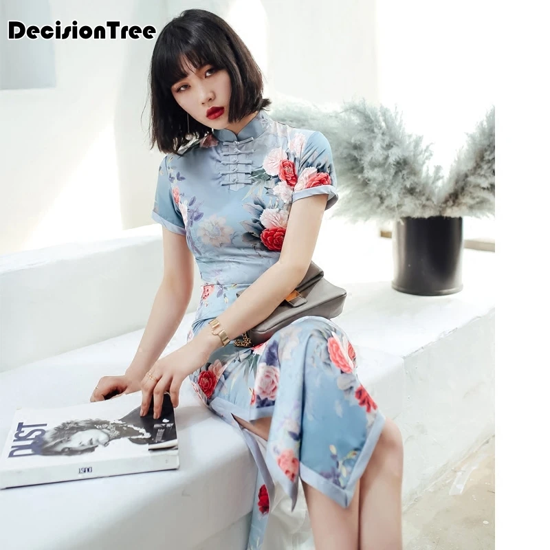 Шелк атлас cheongsam китайское традиционное платье vestido без рукавов женское платье с высоким воротом вечерние платья qipao