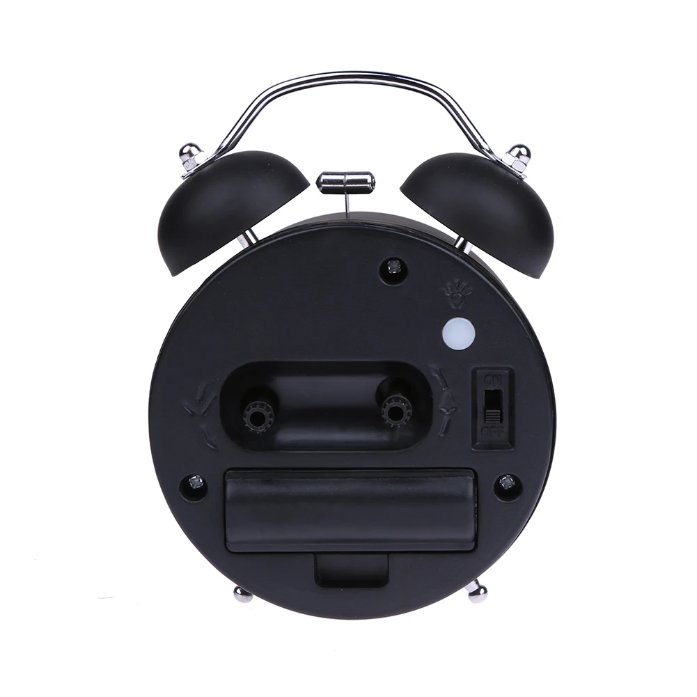 Mechanical Alarm Clock Retro Desktop Clock Round Metal Double Bell Table Clock Light Design Alarms Black White