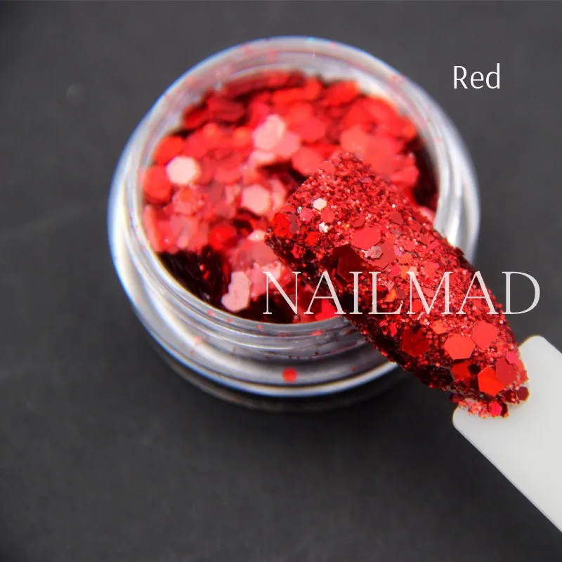1 коробка для ногтей, голографические лазерные блестки для ногтей, 3D Блестки для ногтей, блестки, смешанные блестки, шестигранные блестки для дизайна ногтей, блестящая пыль - Цвет: Red