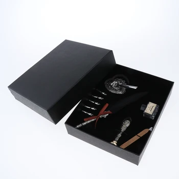 

Retro Writing Quill Dip Feather Pen Set, Calligraphy Pen Gift Set with 5 Metal Nibs, Pen Holder Sealing Wax Stamp Wedding Gift