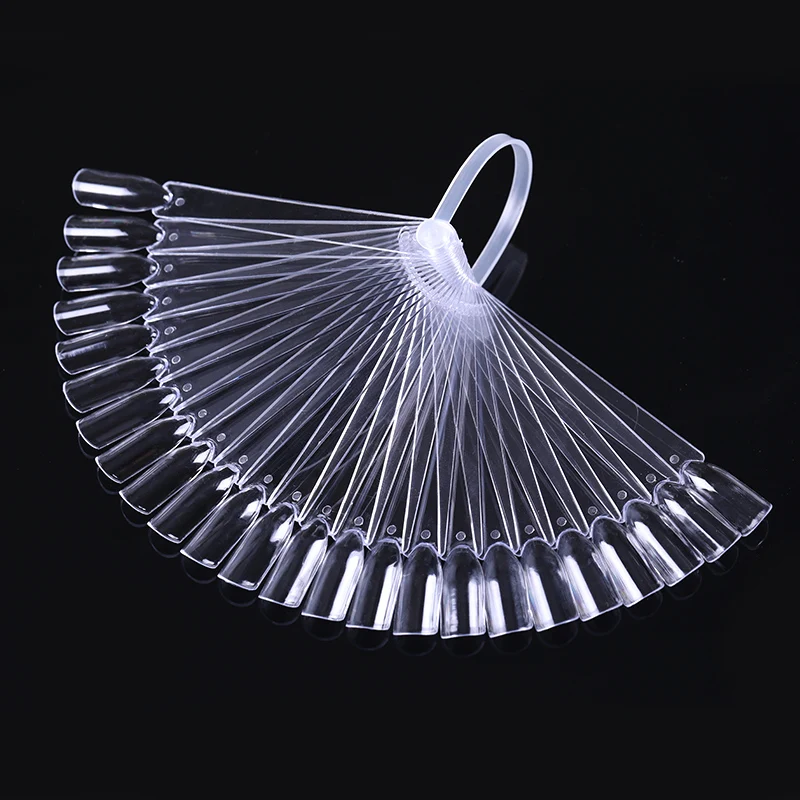

24Pcs False Nail Tips Fan Shape Color Card Transparent White Manicure Nail Art Practice Display Tools