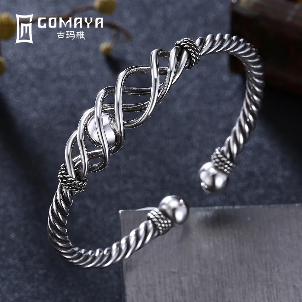 GOMAYA 999 Sterling Silver Twisted Bangles Simple Style Cuff Bracelets for Women Opennable Charm Fine Jewelry Gifts Adjustable GOMAYA 999 Sterling Silver Twisted Bangles Simple Style Cuff Bracelets for Women Opennable Charm Fine Jewelry Gifts Adjustable