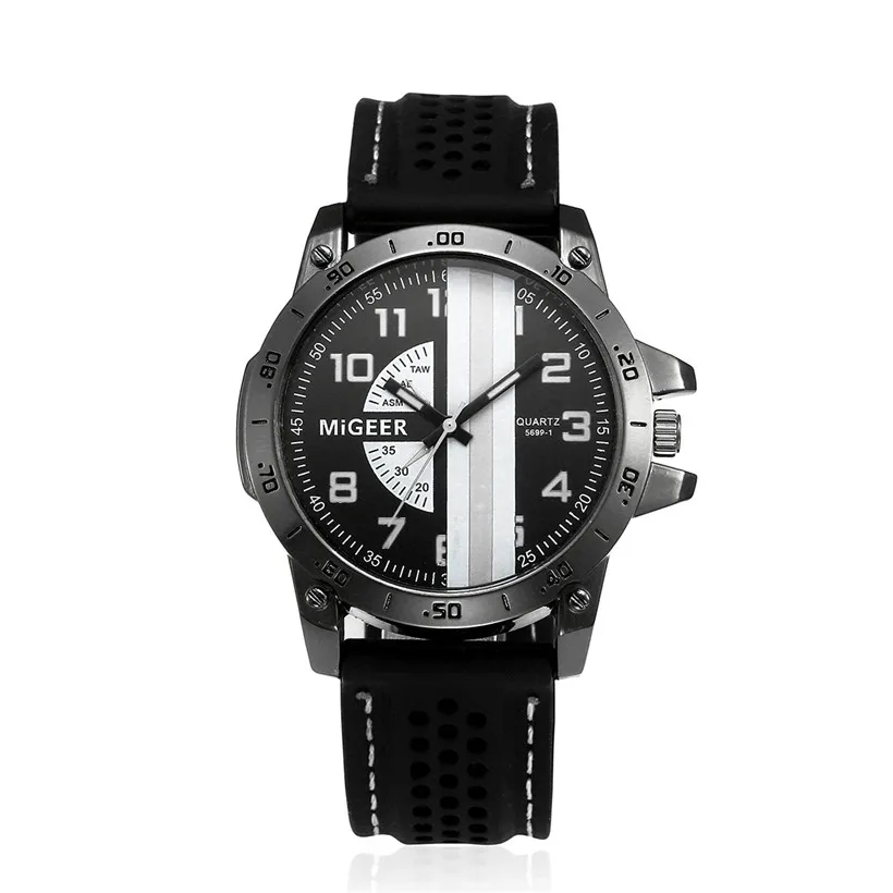 MIGEER мужские часы высокого качества, мужские Модные Спортивные кварцевые часы с силиконовым ремешком, наручные аналоговые часы erkek kol saati - Цвет: Черный