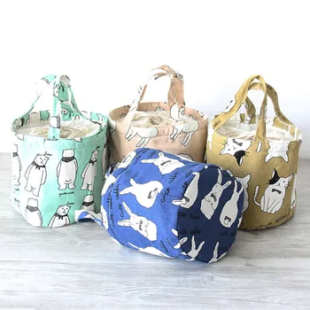 

12PCS / LOT Portable Lunch Bag Fashion Insulated Thermal Tote Cotton Line Bento Pouch Handbag Pouch Reusable Food Picnic Bag