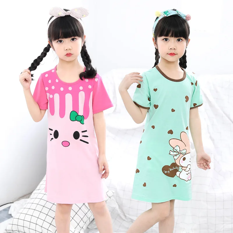 

2019 New Children's Cotton Nightgown for Boys and Girls Baby Home Clothing Girl Dress Cartoon Printing Toddler Dress Rabbit Cat