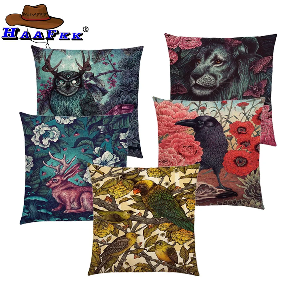 

Dark Magic Augury Bird Flowers Three Eyes Raven Steampunk Hummingbird Night Princess Owl Lion Cushion Cover Sofa Pillow Case