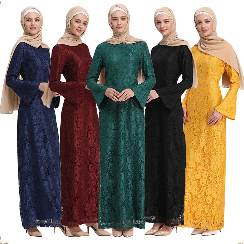 Goedkoop Abaya Dubai Islam Qatar Arabische Kant Moslim Hijab Jurk Jilbab Kaftan Abaya Voor Vrouwen Caftan Turkse Islamitische Kleding Jurken