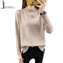 Camisola осень-зима Для женщин один размер половина высокий воротник сплошной Цвет свитер 2018 модные корейские свободные вязаный свитер