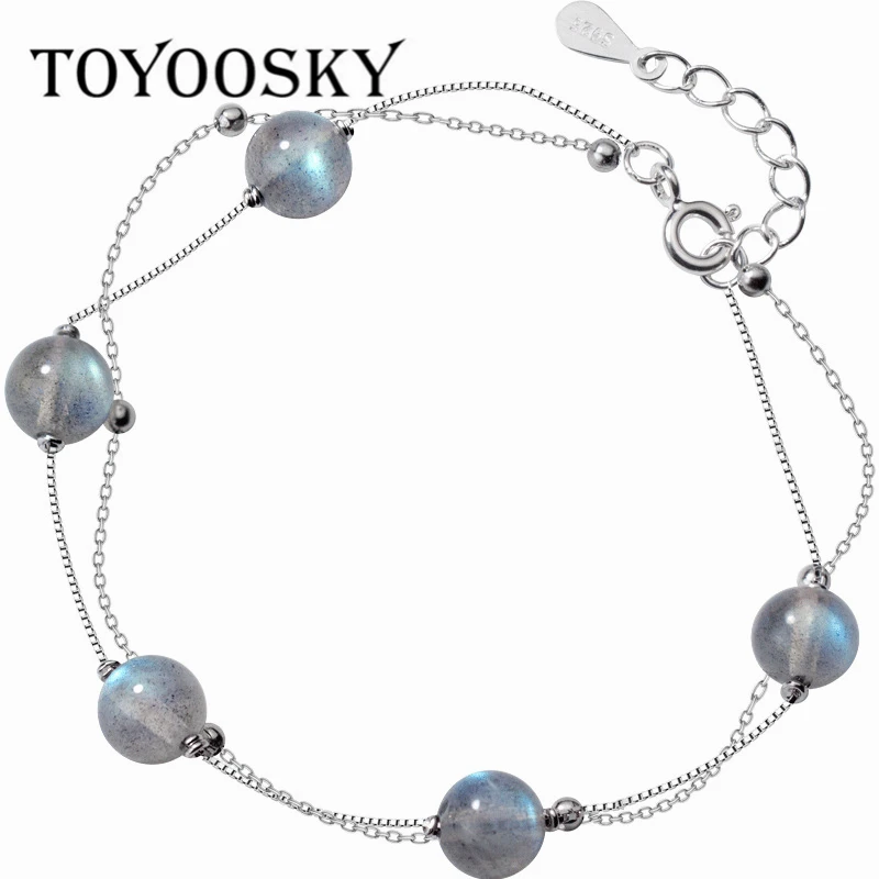 TOYOOSKY 925 серебряный с лунным камнем браслет Милый двойной браслет темперамент ювелирные изделия для женщин