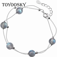 TOYOOSKY 925 серебряный с лунным камнем браслет Милый двойной браслет темперамент ювелирные изделия для женщин
