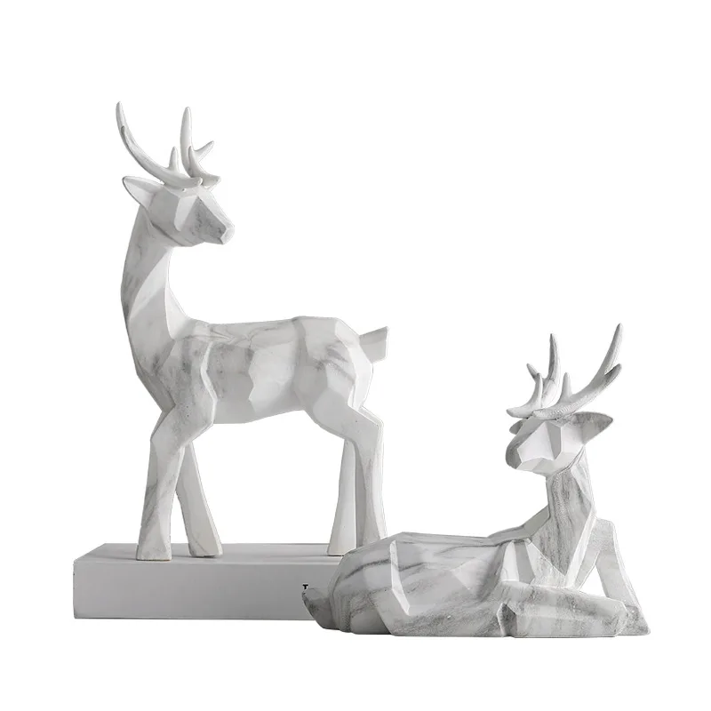 

Pere David's Deer Statue Simulation Marble Vein Animal Colophony Crafts Home Accessories Couples Gift L2942