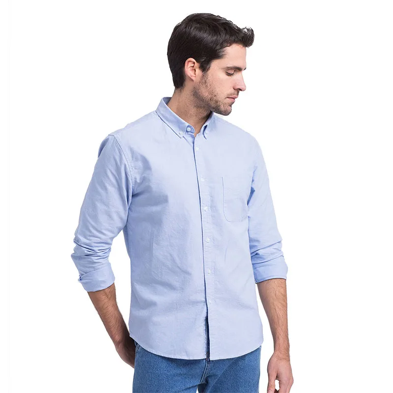 Spring Summer 100 Cotton Men Oxford Shirt Long Sleeve Male White