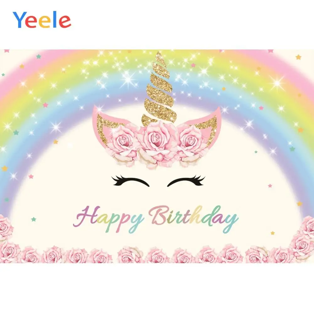 Yeele Unicorn Rainbow Flowers Glitters Baby Birthday Photography Backgrounds Customized Photographic Backdrops for Photo Studio