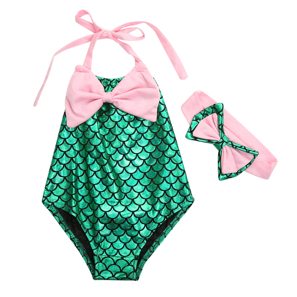 Mermaid Kids Baby GirlS Sequins Summer Swimsuit Swimwear Bow Headband