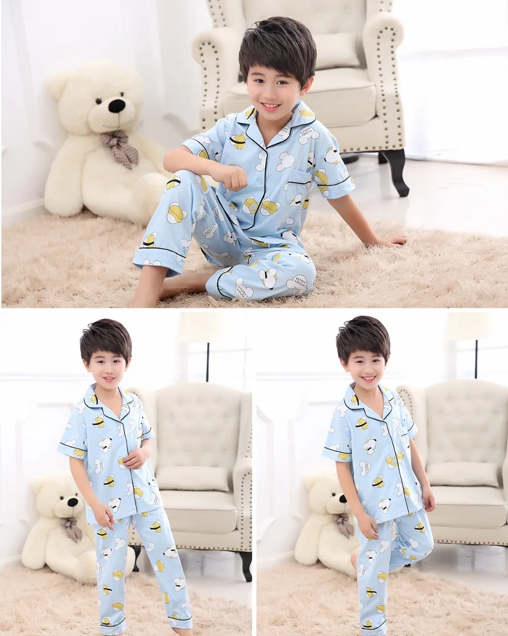 Детские модные пижамы с короткими рукавами, Хлопковая пижама, летняя одежда для сна для мальчиков, домашняя одежда для девочек, комплекты для отдыха
