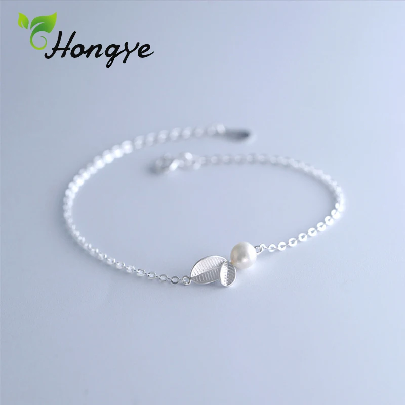 

Hongye 925 Silver Bracelet Women Charm Bracelet Jewelry Pearl Leaf Pendant Chain Bracelet Femme Pearl Jewelry Gifts Dropshipping