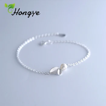 

Hongye 925 Silver Bracelet Women Charm Bracelet Jewelry Pearl Leaf Pendant Chain Bracelet Femme Pearl Jewelry Gifts Dropshipping